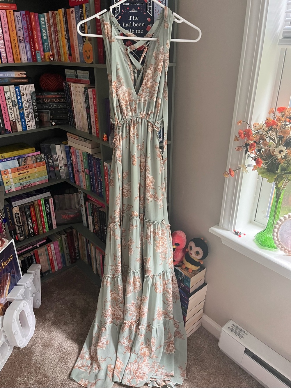 privy Mint Green Maxi Dress with Peach Floral Print